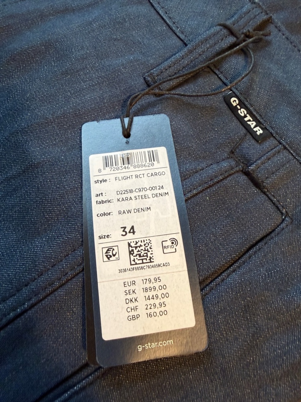 G-Star Raw Denim Flight RCT Cargo Jeans - Raw Denim Blue